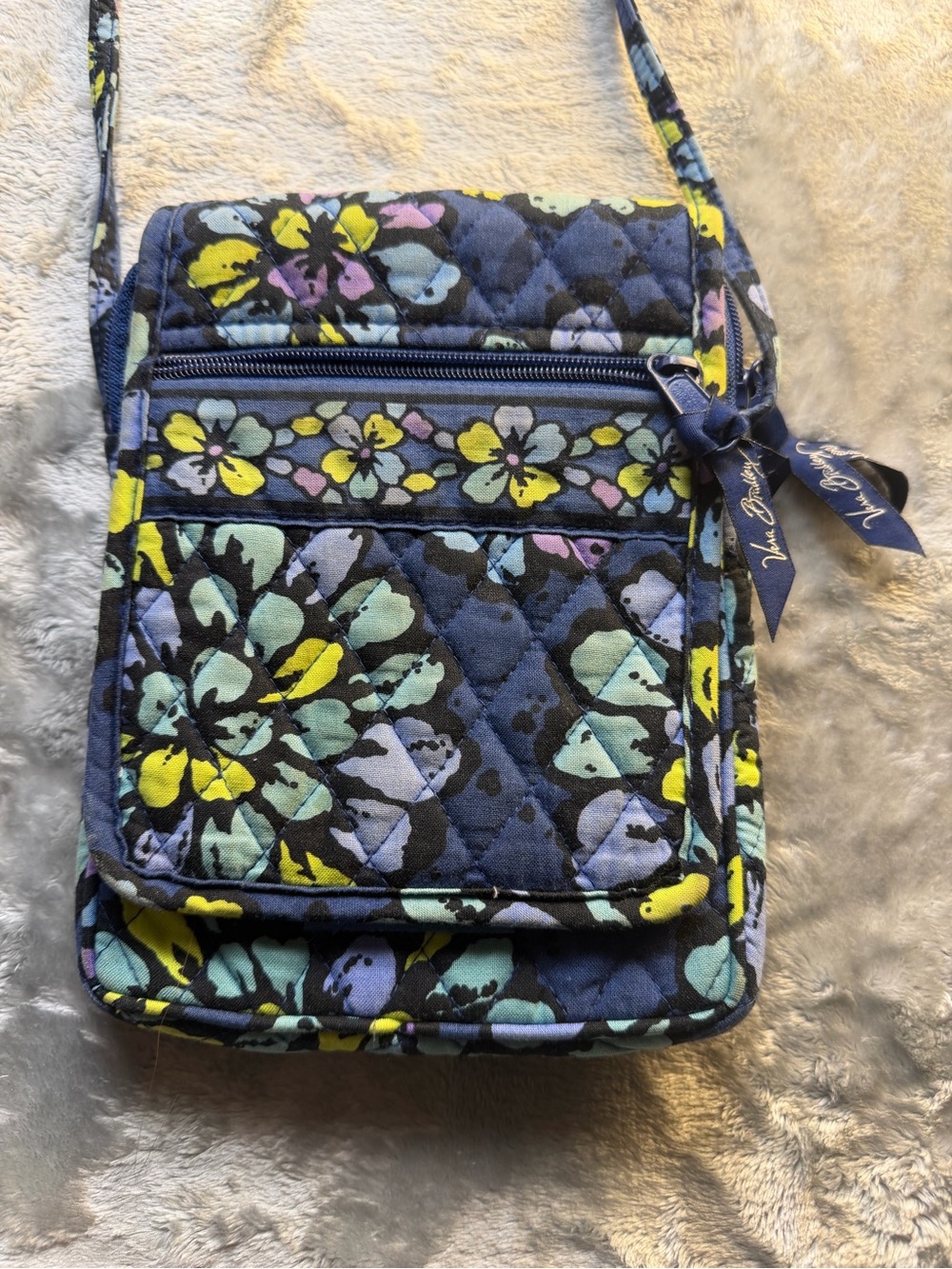 Vera Bradley Navy Quilted Floral Crossbody with Yellow & Mint Accents
